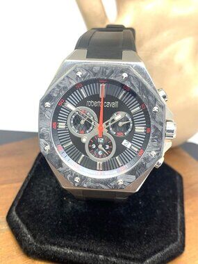 Roberto Cavalli by Franck Muller Mens Watch Swiss Chronograph Carbon Fiber Bezel